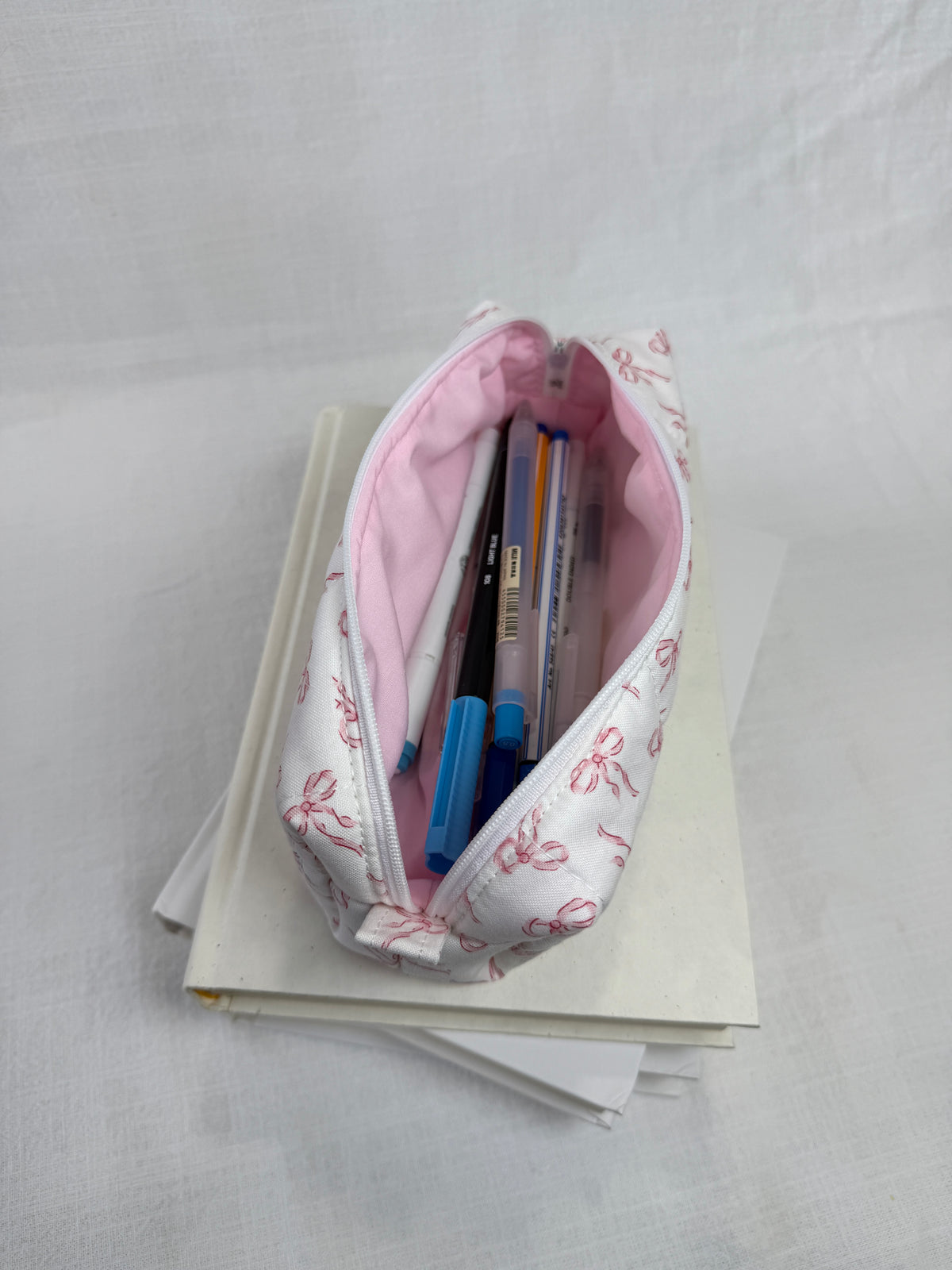 White with Pink Bows Pencil Pouch