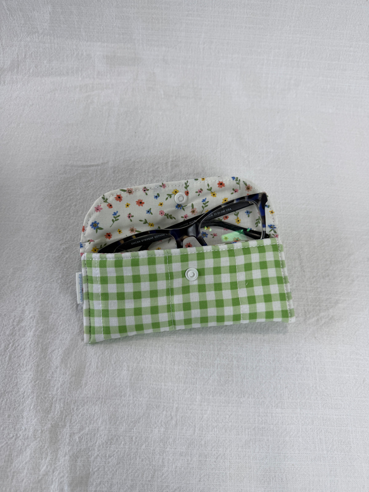 Green Gingham Glasses Case