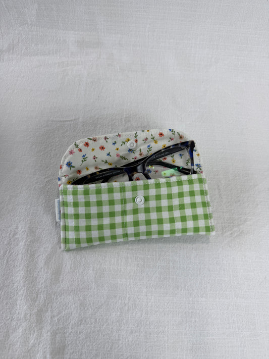 Green Gingham Glasses Case