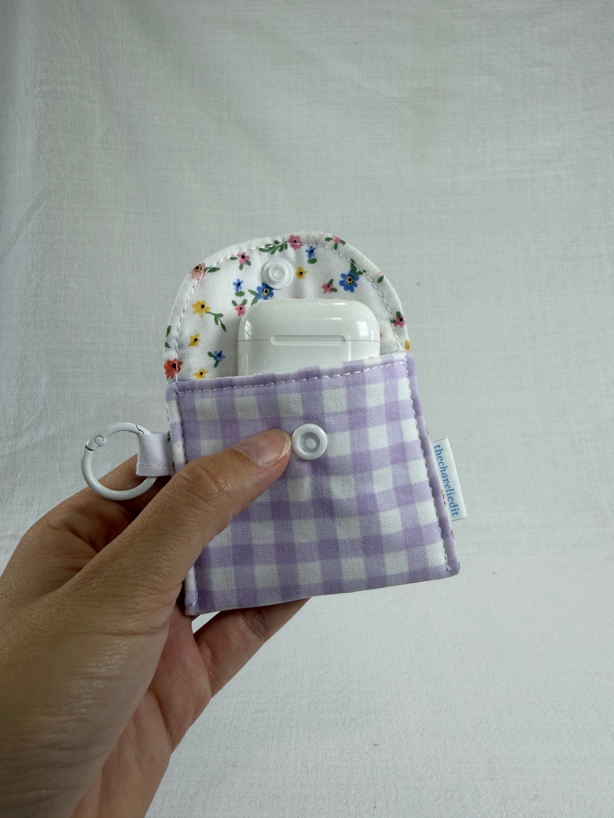 Purple Gingham Earbuds Case