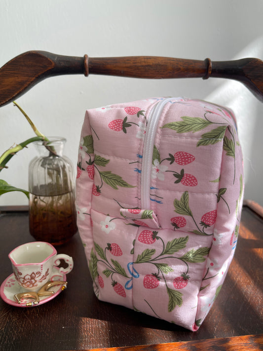 Strawberries and Bows Makeup Bag