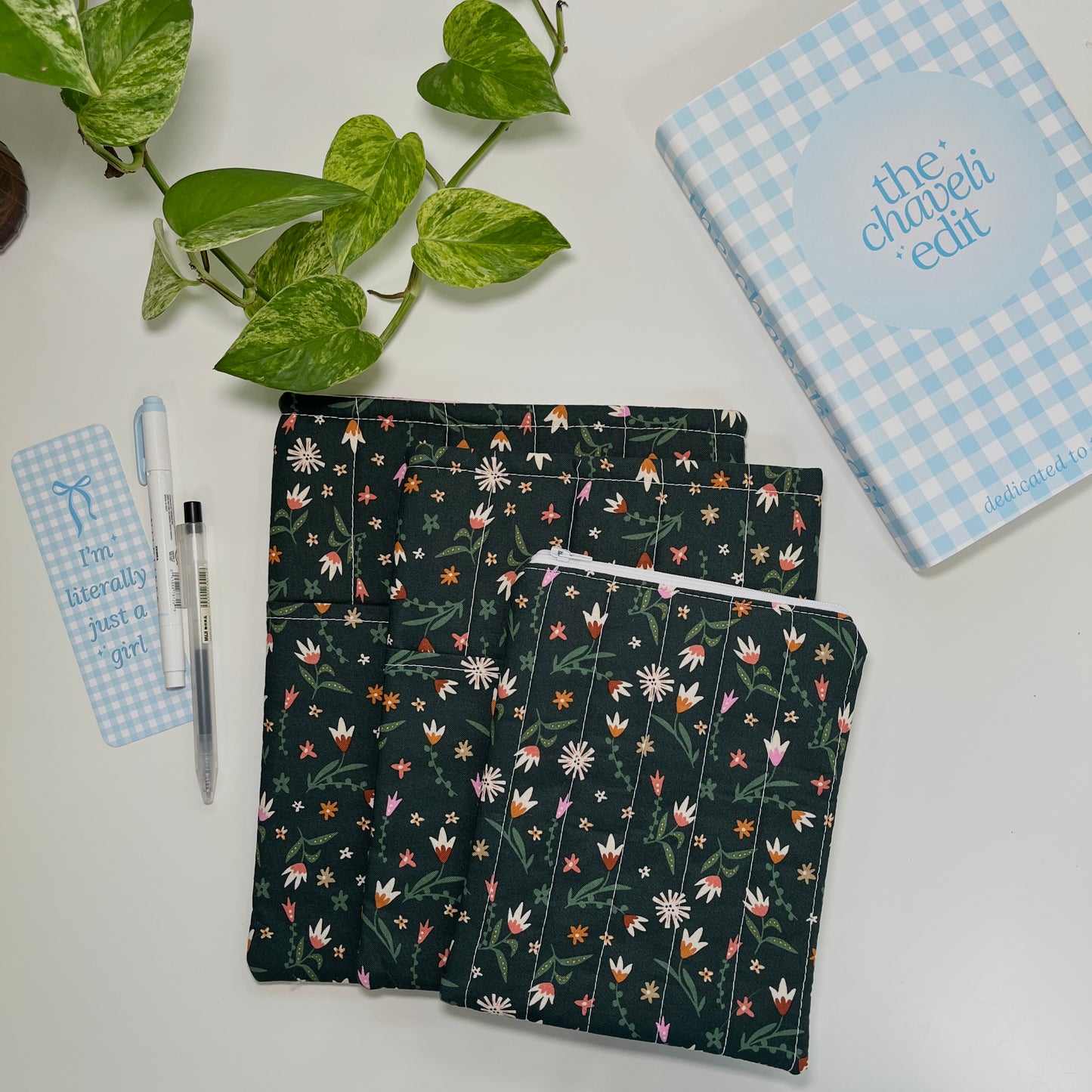 Forest Green Floral Quilted Book Sleeve
