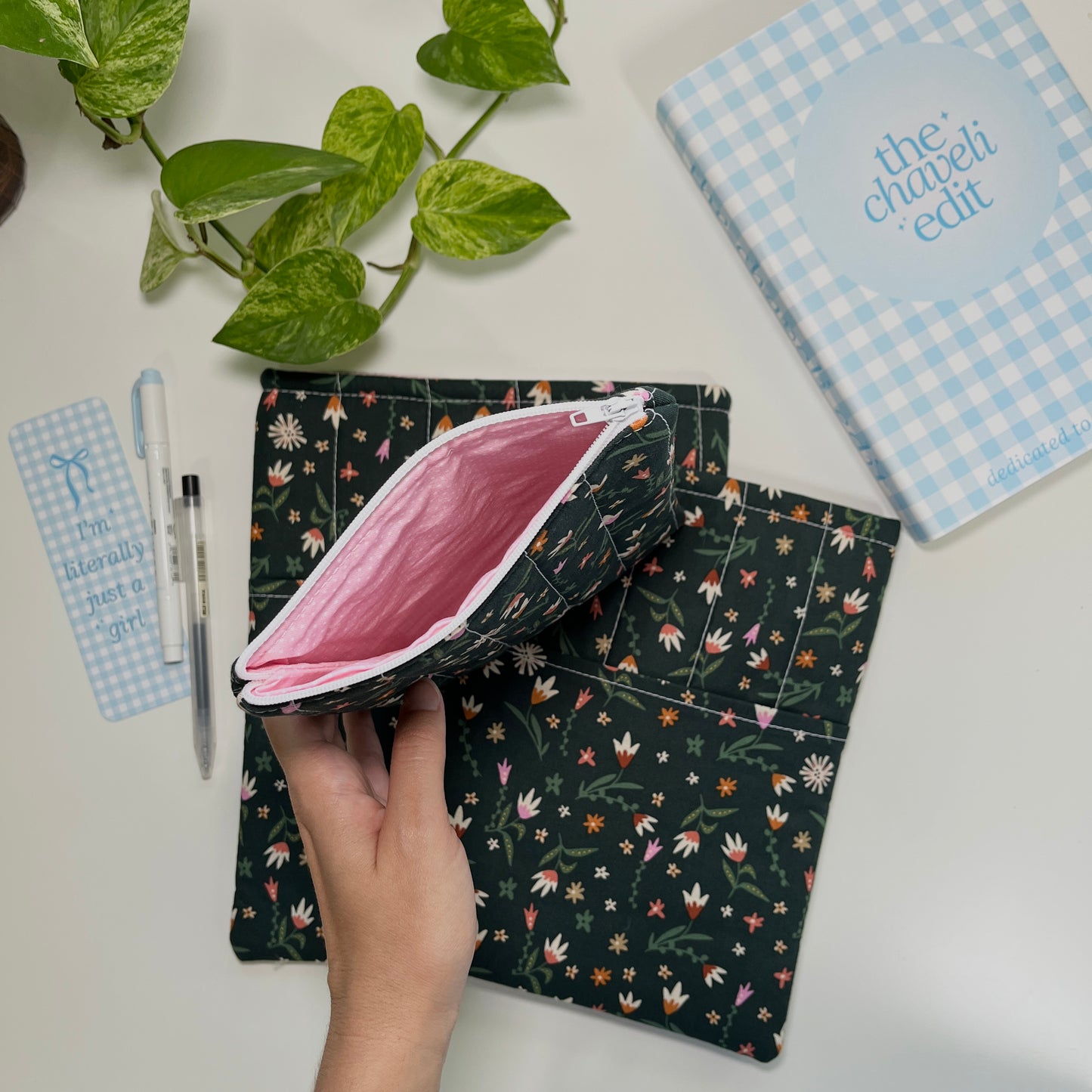 Forest Green Floral Quilted Book Sleeve