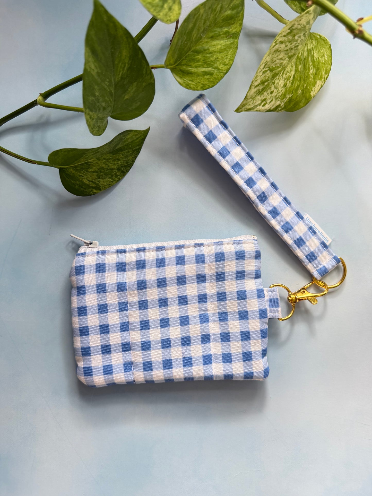 Blue Gingham Keychain Wallet
