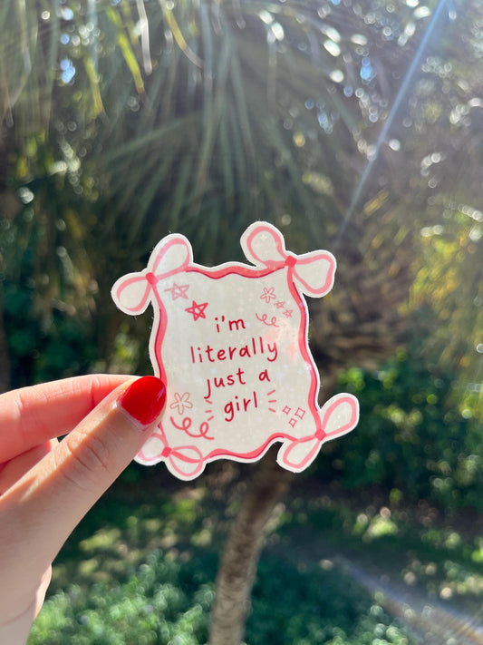 I'm just a girl Kindle Stickers, Aesthetic Stickers Laptop, Water Bottle, Kindle, Planner, Cute Bookish Stickers, Cute Stickers, Bow Sticker