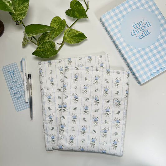 Blue Roses Quilted Book Sleeve