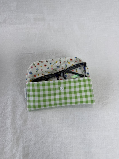 Green Gingham Glasses Case
