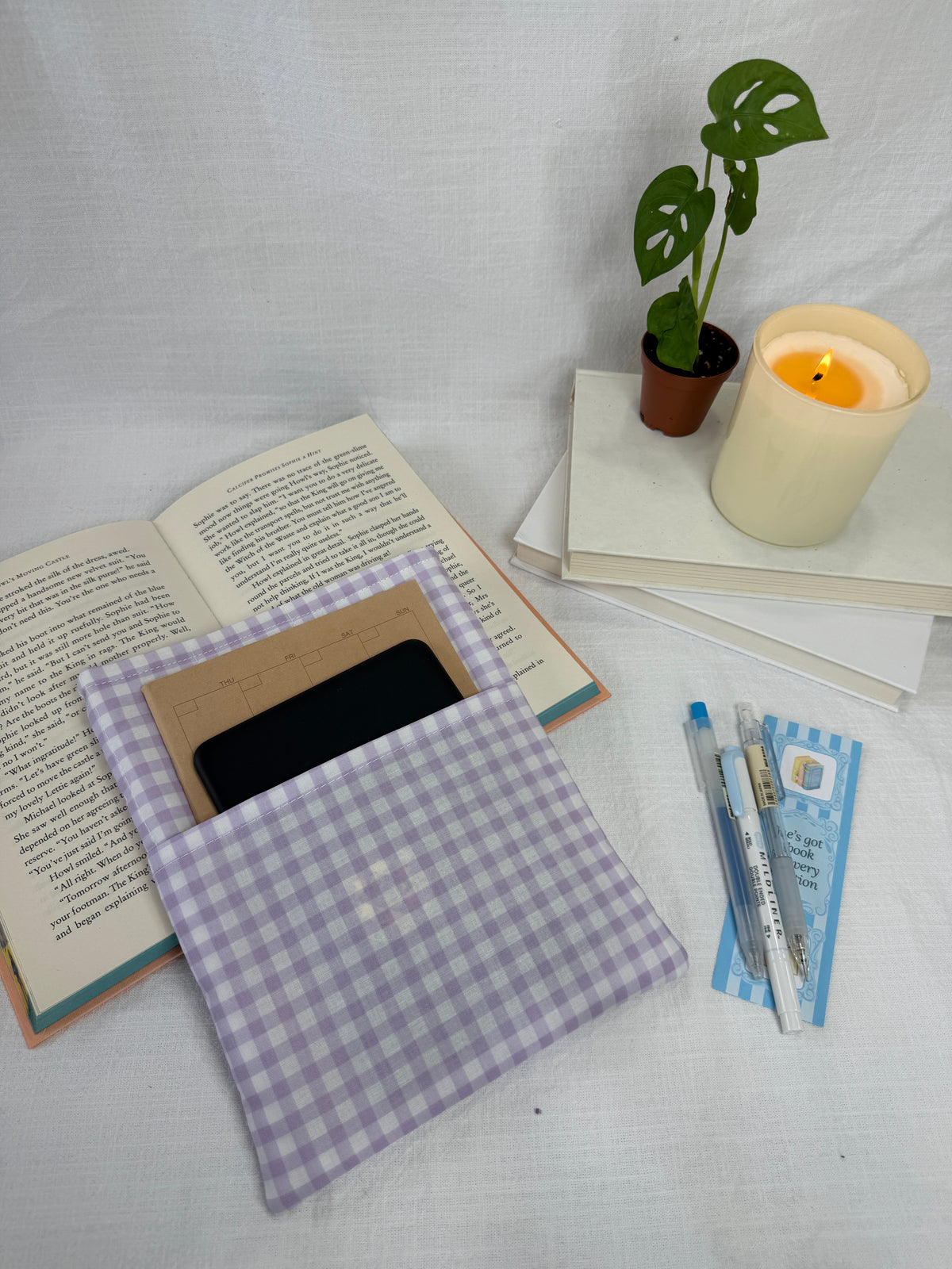 Purple Gingham Book Sleeve