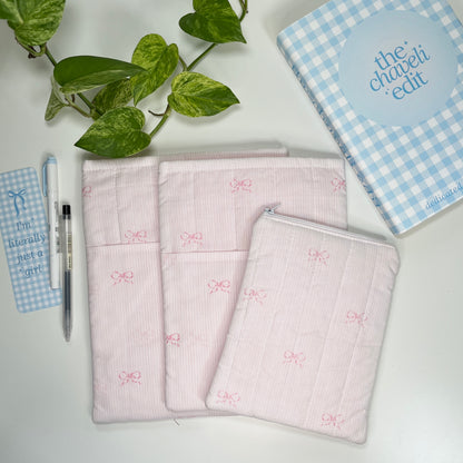 Baby Pink Bows Quilted Book Sleeve