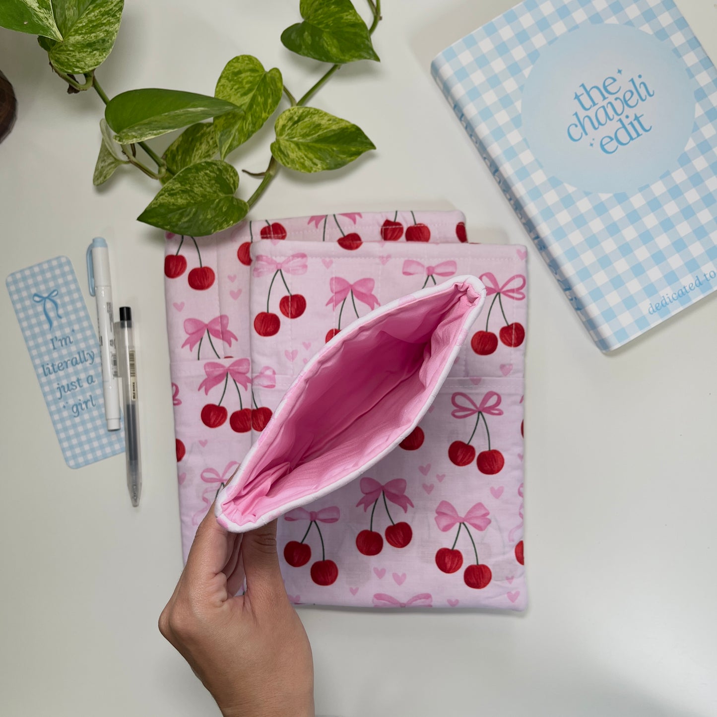 Cherries and Bows Quilted Book Sleeve