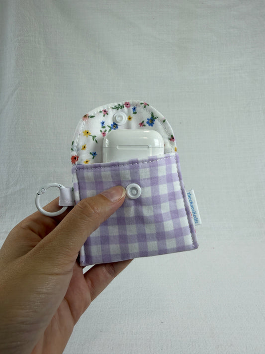 Purple Gingham Earbuds Case