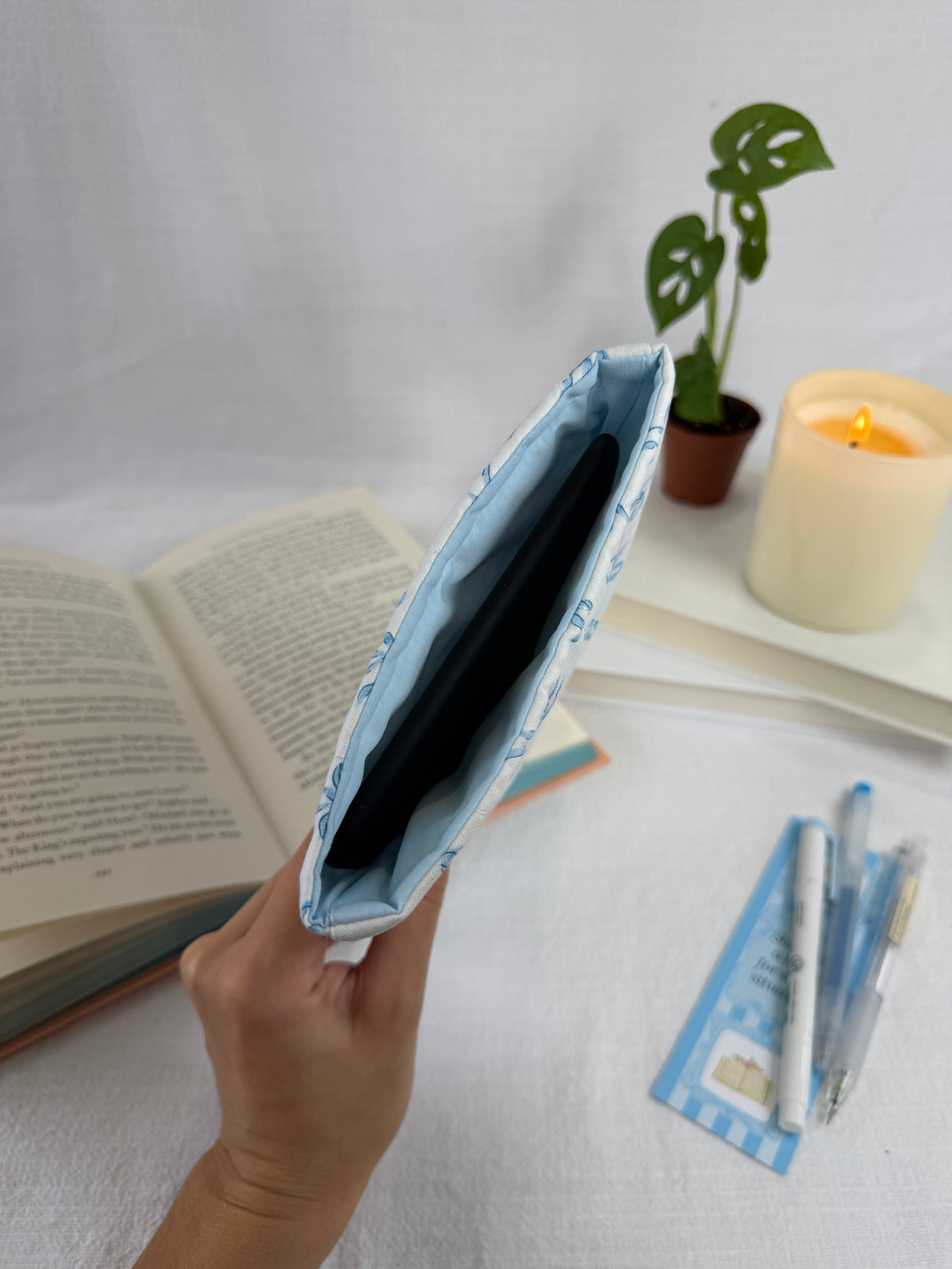 White with Blue Bows Book Sleeve