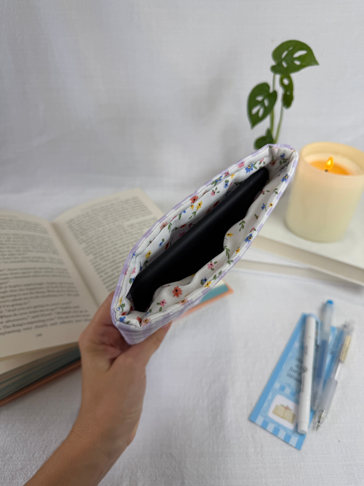 Purple Gingham Book Sleeve