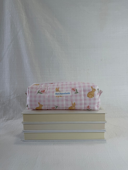 Bunnies on Pink Gingham Pencil Pouch