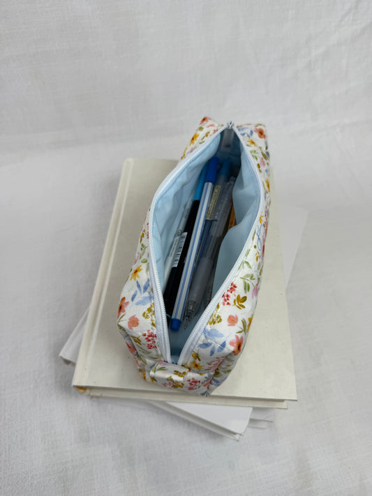 Blue Bow Floral Pencil Pouch