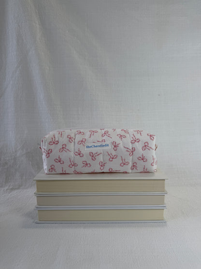 White with Pink Bows Pencil Pouch