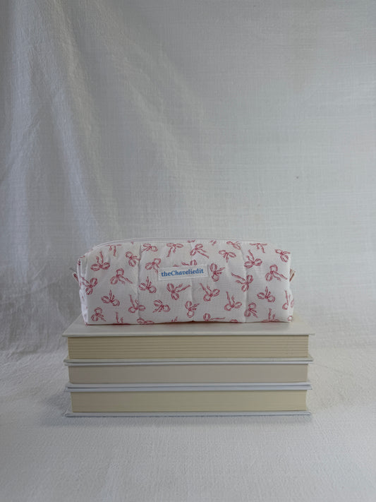 White with Pink Bows Pencil Pouch