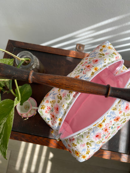 Blue Bow Floral Makeup Bag