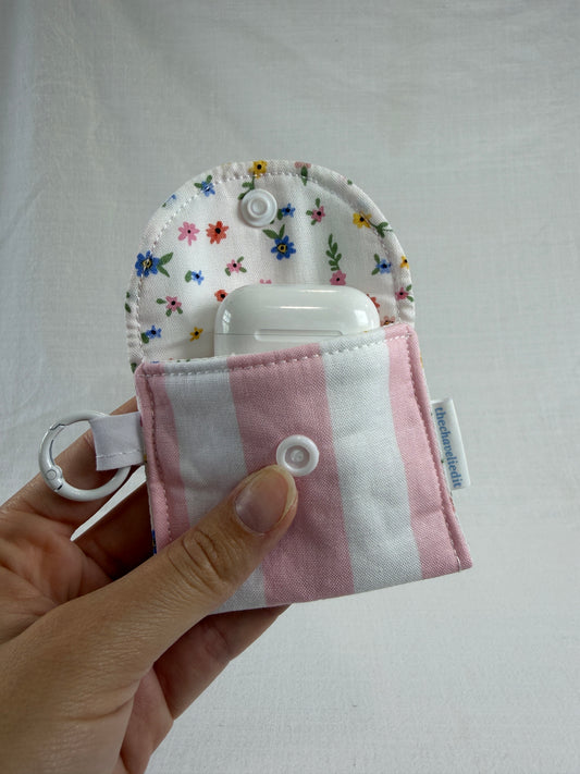 Pink Stripes Earbuds Case