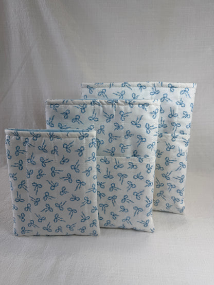 White with Blue Bows Book Sleeve