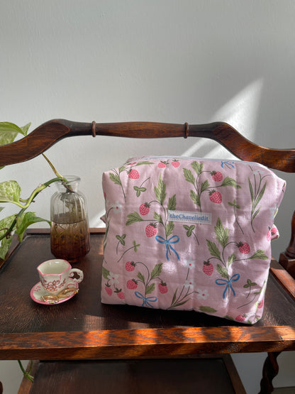 Strawberries and Bows Makeup Bag