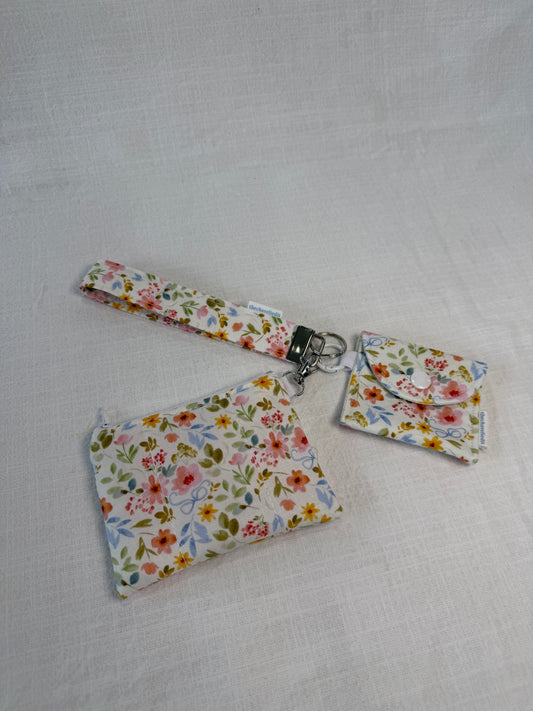Blue Bows Floral Keychain Wallet