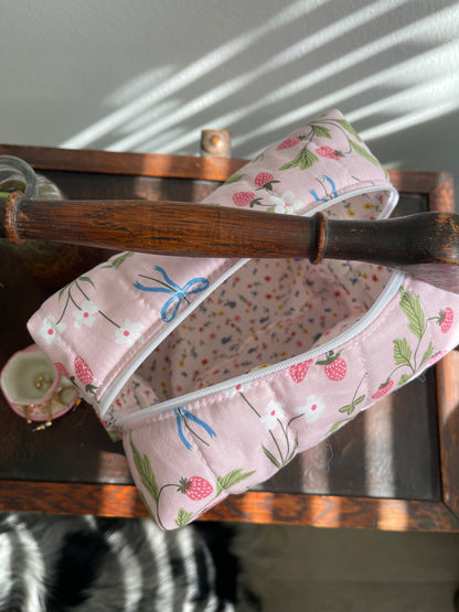 Strawberries and Bows Makeup Bag