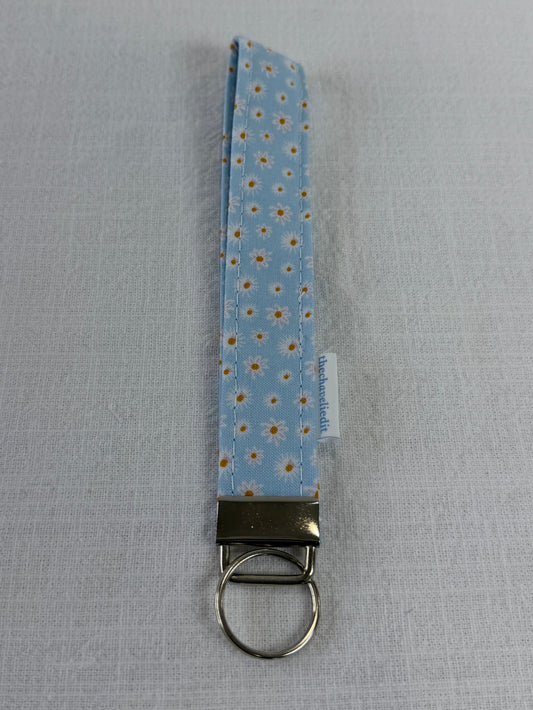 Daisies on Blue Keychain Wristlet