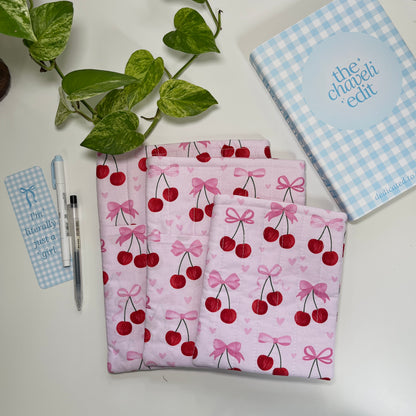 Cherries and Bows Quilted Book Sleeve