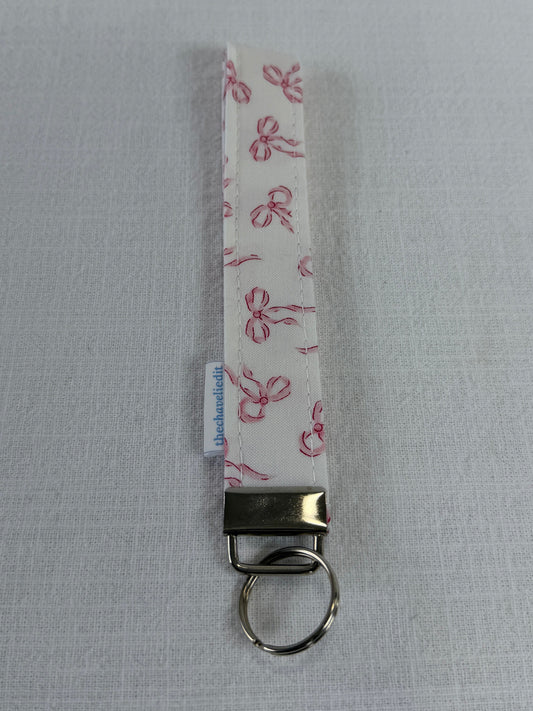 White with Pink Bows Keychain Wristlet