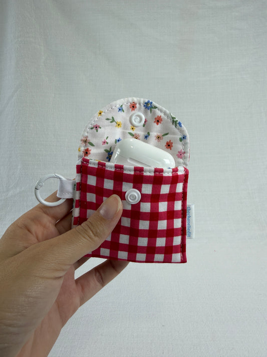 Red Gingham Earbuds Case