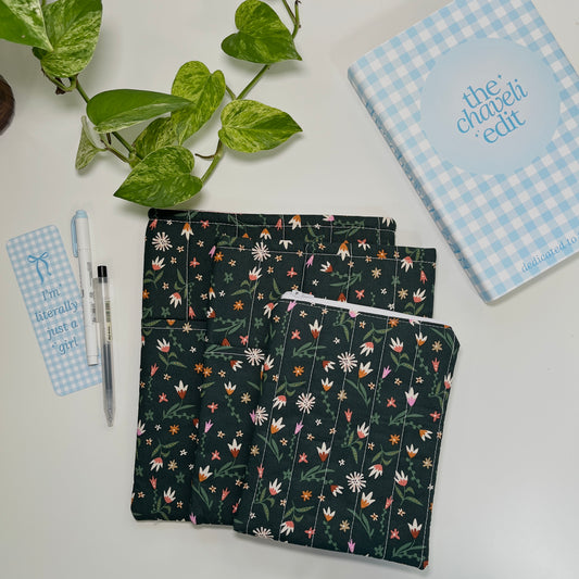 Forest Green Floral Quilted Book Sleeve