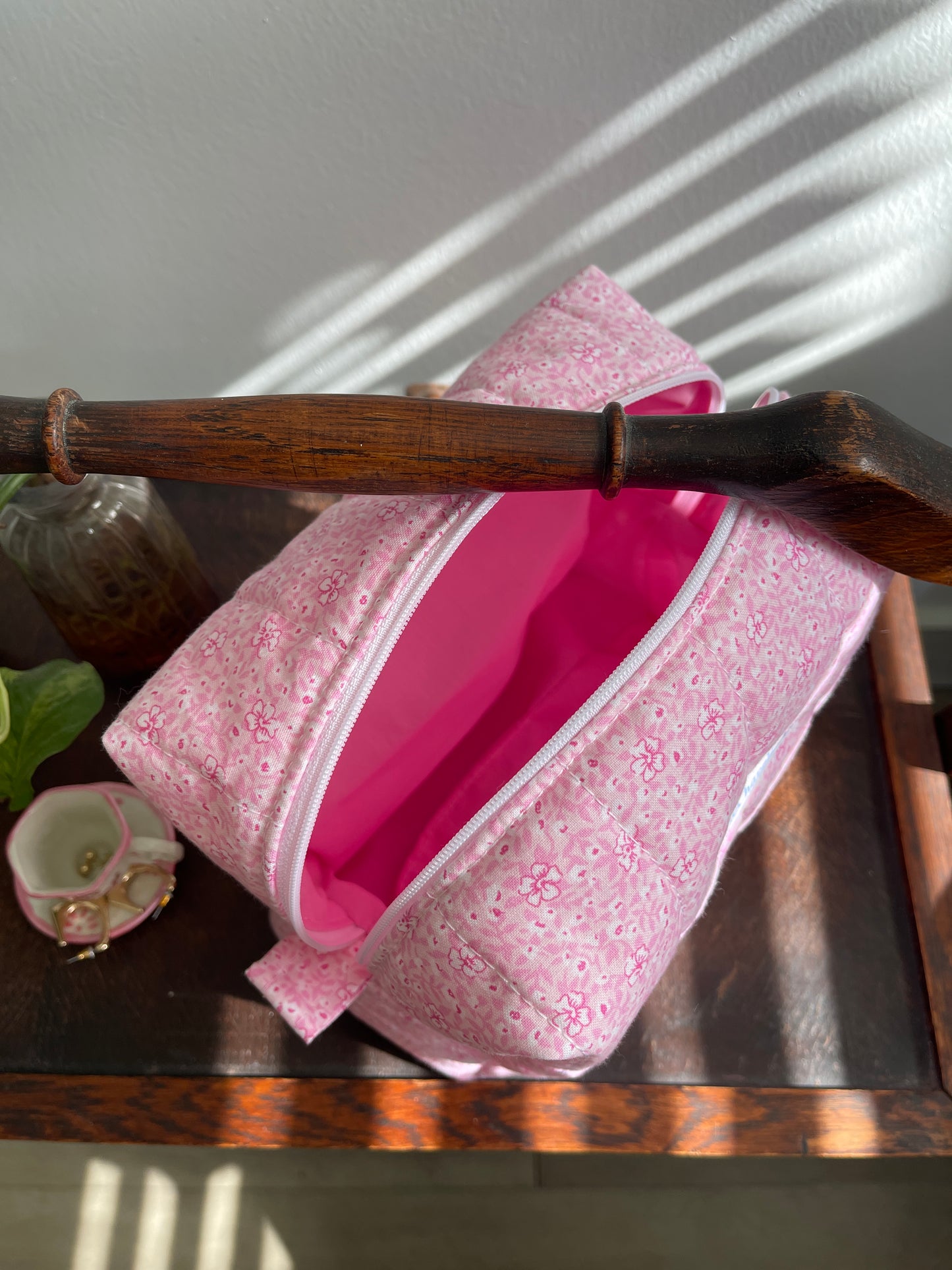 Pink Hibiscus Makeup Bag