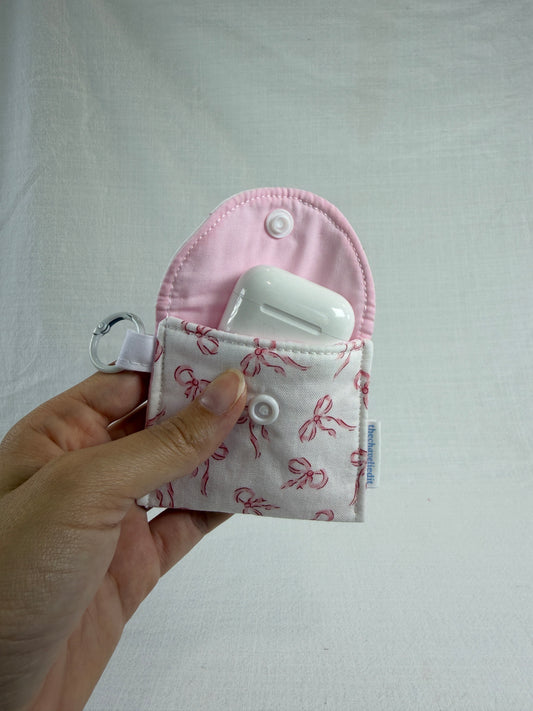 White with Pink Bows Earbuds Case