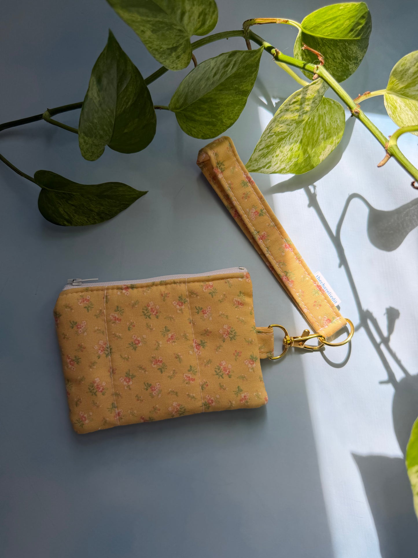 Pink Roses on Yellow Keychain Wallet