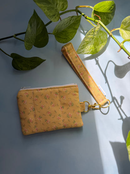 Pink Roses on Yellow Keychain Wallet