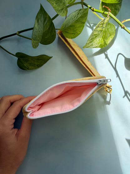 Pink Roses on Yellow Keychain Wallet