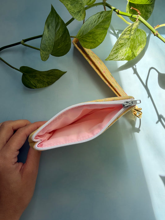 Pink Roses on Yellow Keychain Wallet