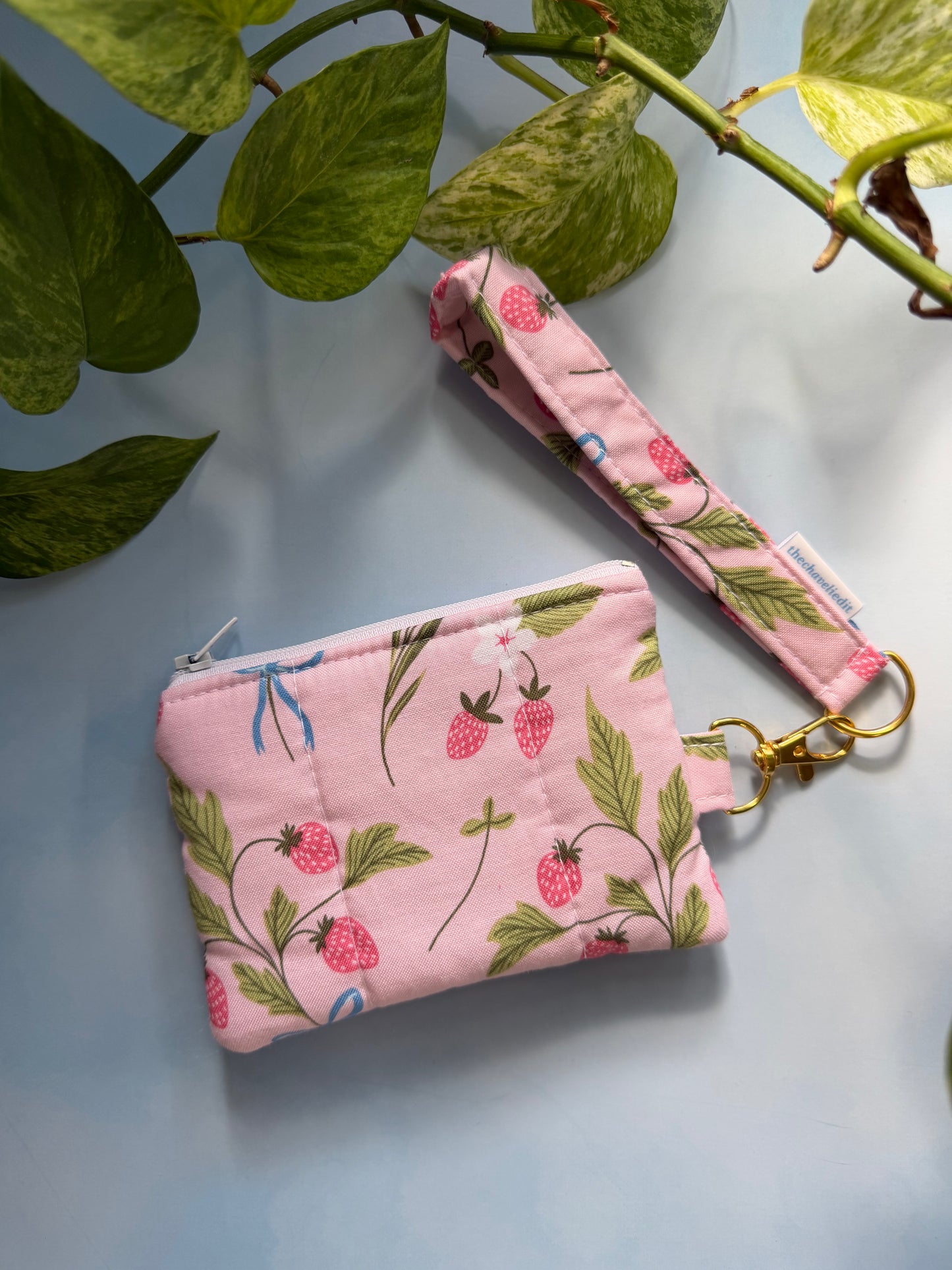 Strawberries and Bows Keychain Wallet