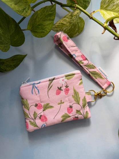 Strawberries and Bows Keychain Wallet