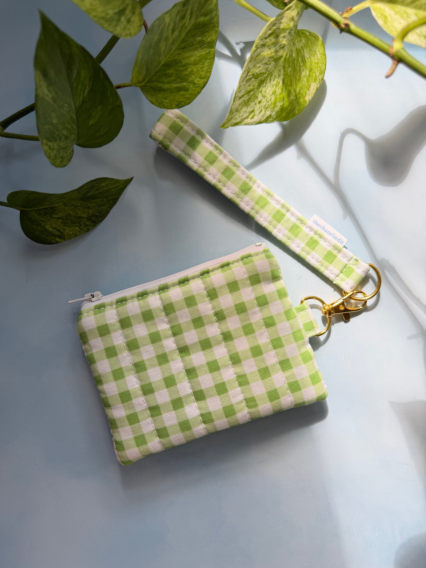Green Gingham Keychain Wallet