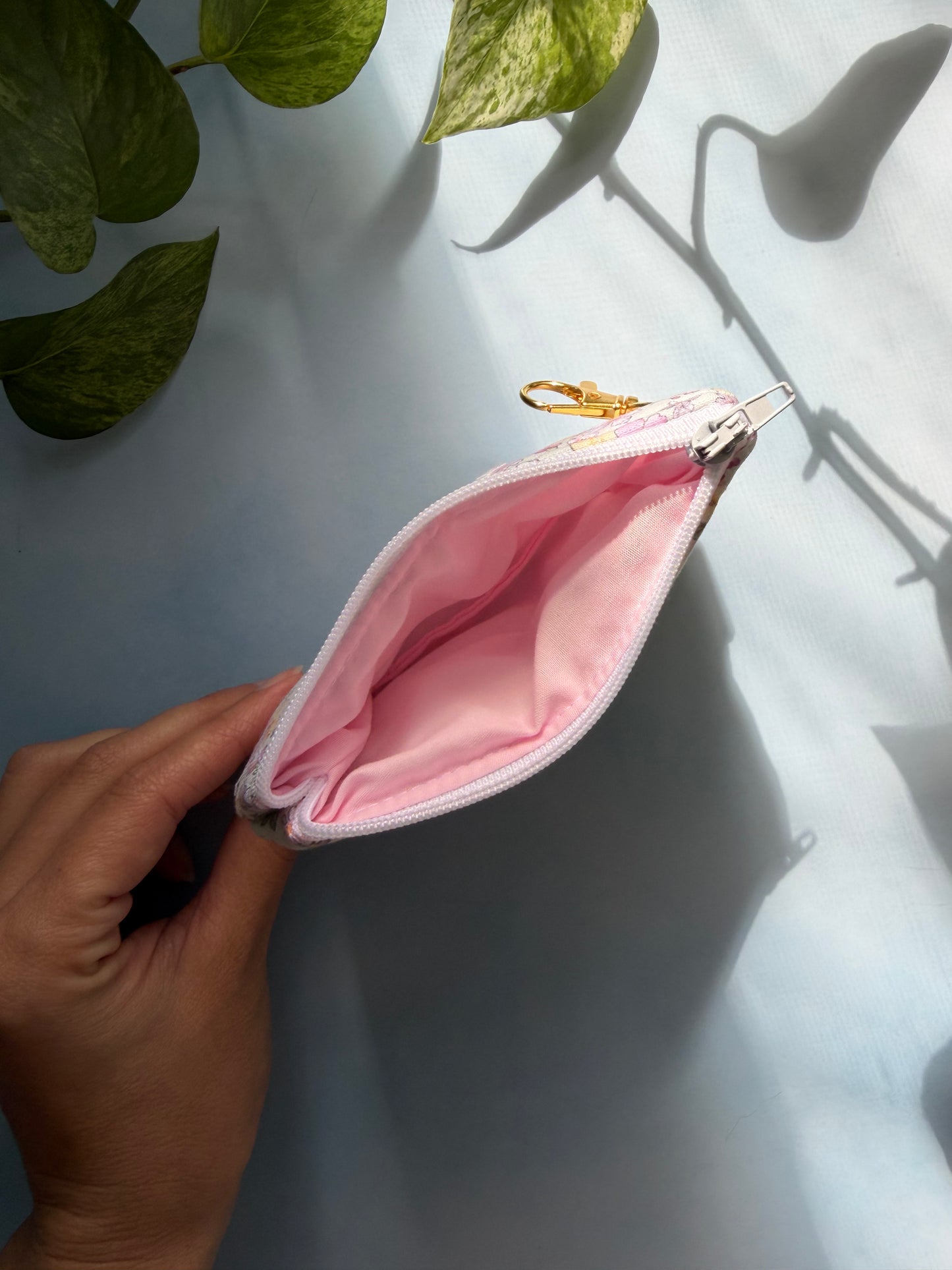 Dusty Pink Flowers Keychain Wallet