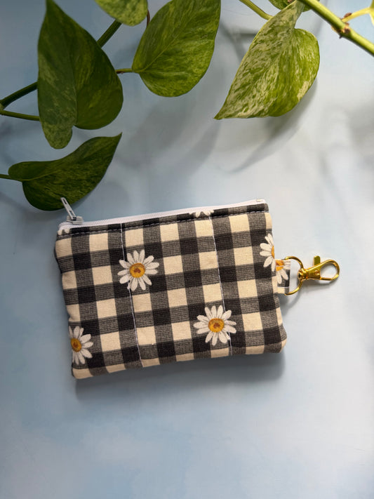 Black Gingham Daisies Keychain Wallet