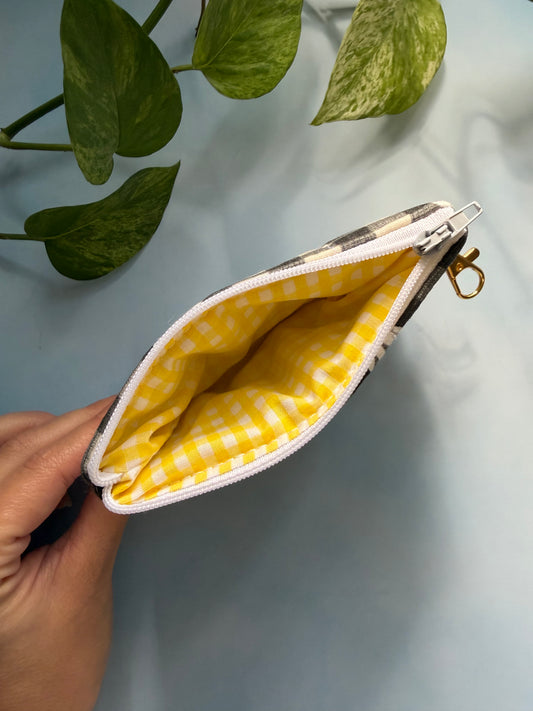 Black Gingham Daisies Keychain Wallet