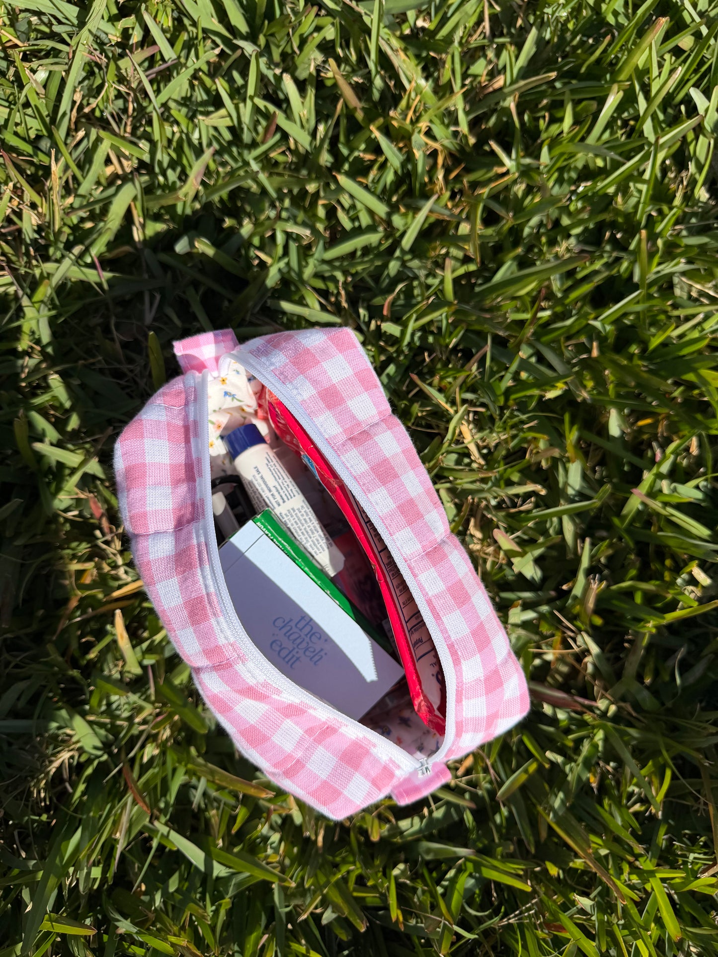 Pink  Gingham Small Pouch