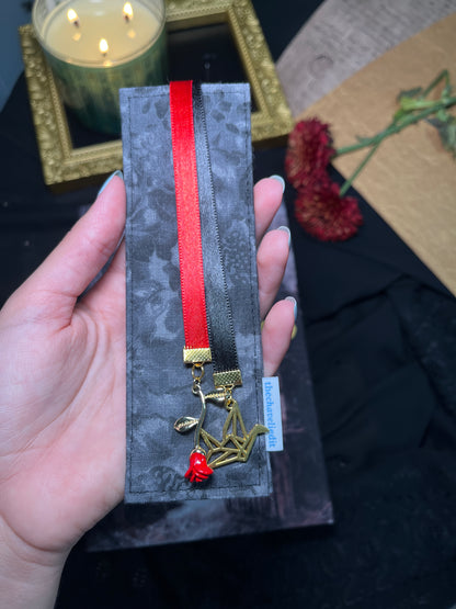 Rose and Paper Crane Charm Bookmark