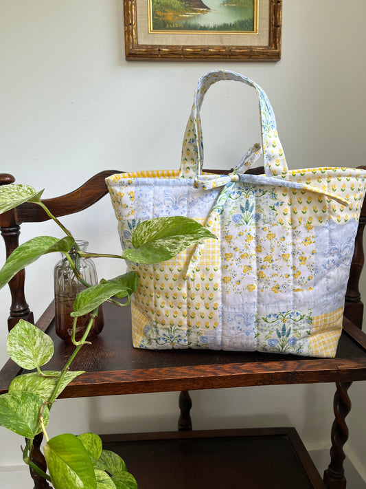 Yellow Patchwork Quilted Mini Tote Bag