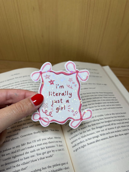 I'm just a girl Kindle Stickers, Aesthetic Stickers Laptop, Water Bottle, Kindle, Planner, Cute Bookish Stickers, Cute Stickers, Bow Sticker